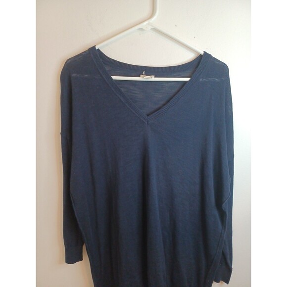 J. Crew V Neck Sweater XL Blue 3/4 Sleeve Pullover Preppy Minimalist Coastal - Picture 2 of 8